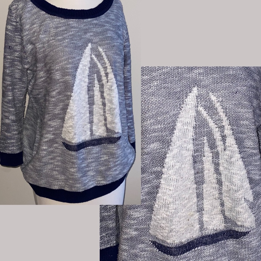 Variations Lightweight Blue Sweater with a Sailboat Size Large